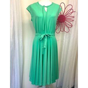 Vintage 70s 80s Midi Green Belted Dress Size MED